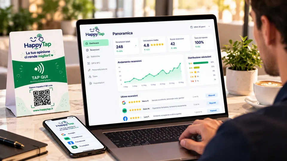 Anteprima illustrativa della dashboard HappyTap su un computer